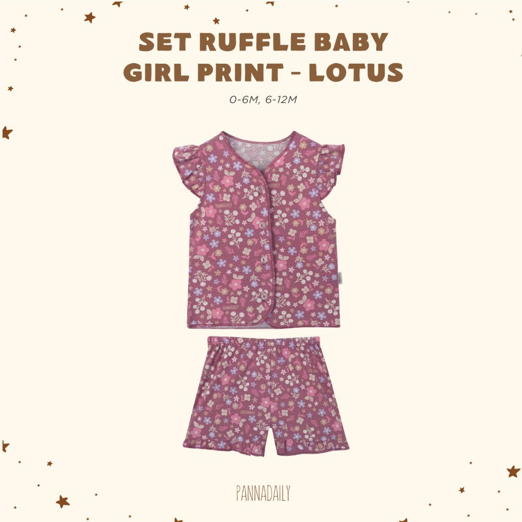 Pannadaily 0-12 Bulan Floral Basic Baby Set Ruffle / Piyama Pendek Ruffle Motif Bunga Bohopanna