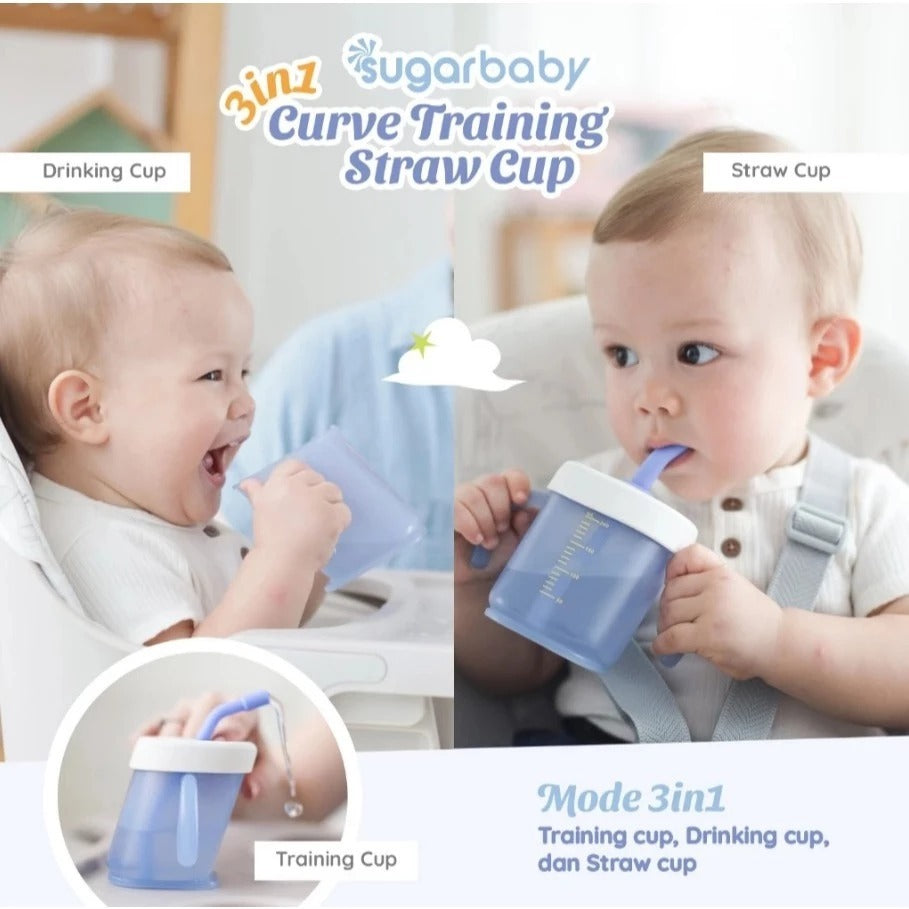 Sugar Baby 3in1 Curve Training Straw Cup / Gelas MPASI Bayi / Gelas Bayi Anti Tumpah Bocor / Training Cup BPA FREE
