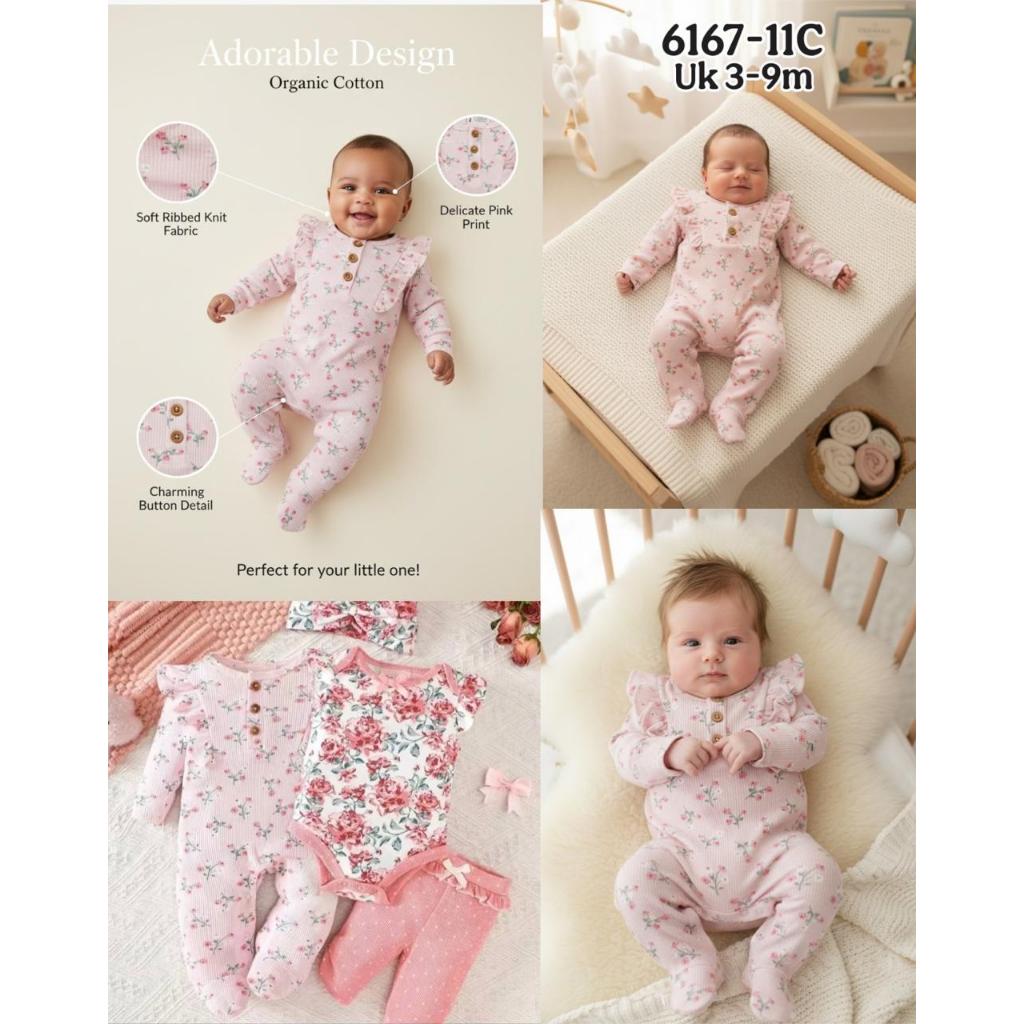 Carter love| CarterLove Baju Bayi Newborn  Sleepsuit Knit Rib Ruffle 4 IN 1 0 Sampai 9 Bulan