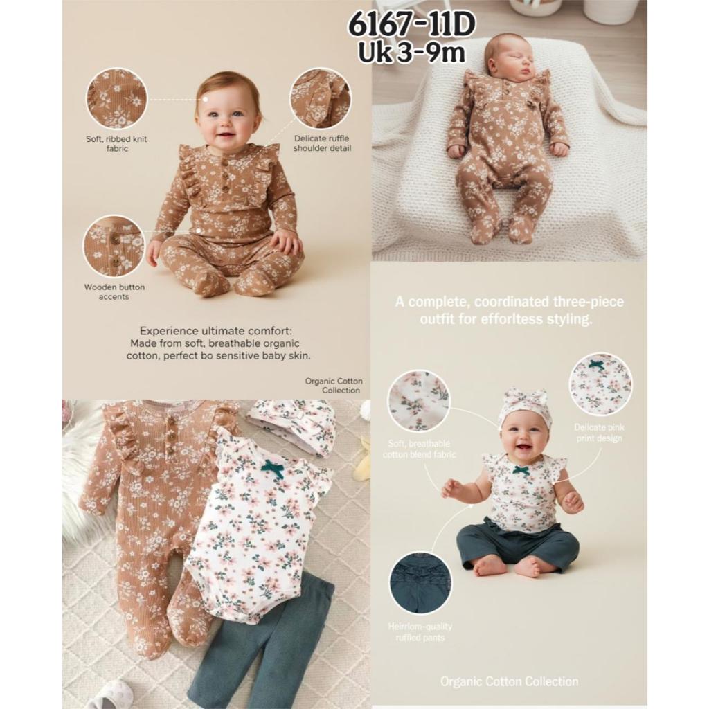 Carter love| CarterLove Baju Bayi Newborn  Sleepsuit Knit Rib Ruffle 4 IN 1 0 Sampai 9 Bulan