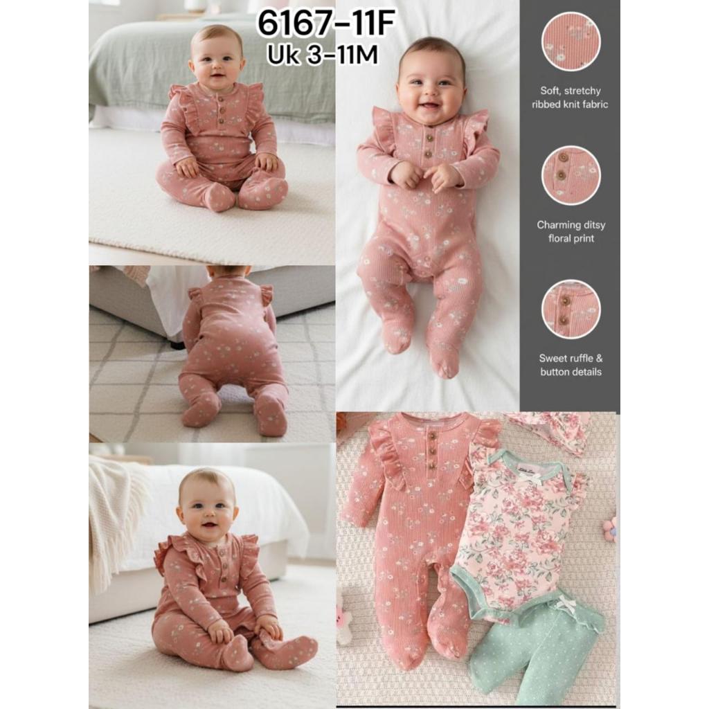 Carter love| CarterLove Baju Bayi Newborn  Sleepsuit Knit Rib Ruffle 4 IN 1 0 Sampai 9 Bulan