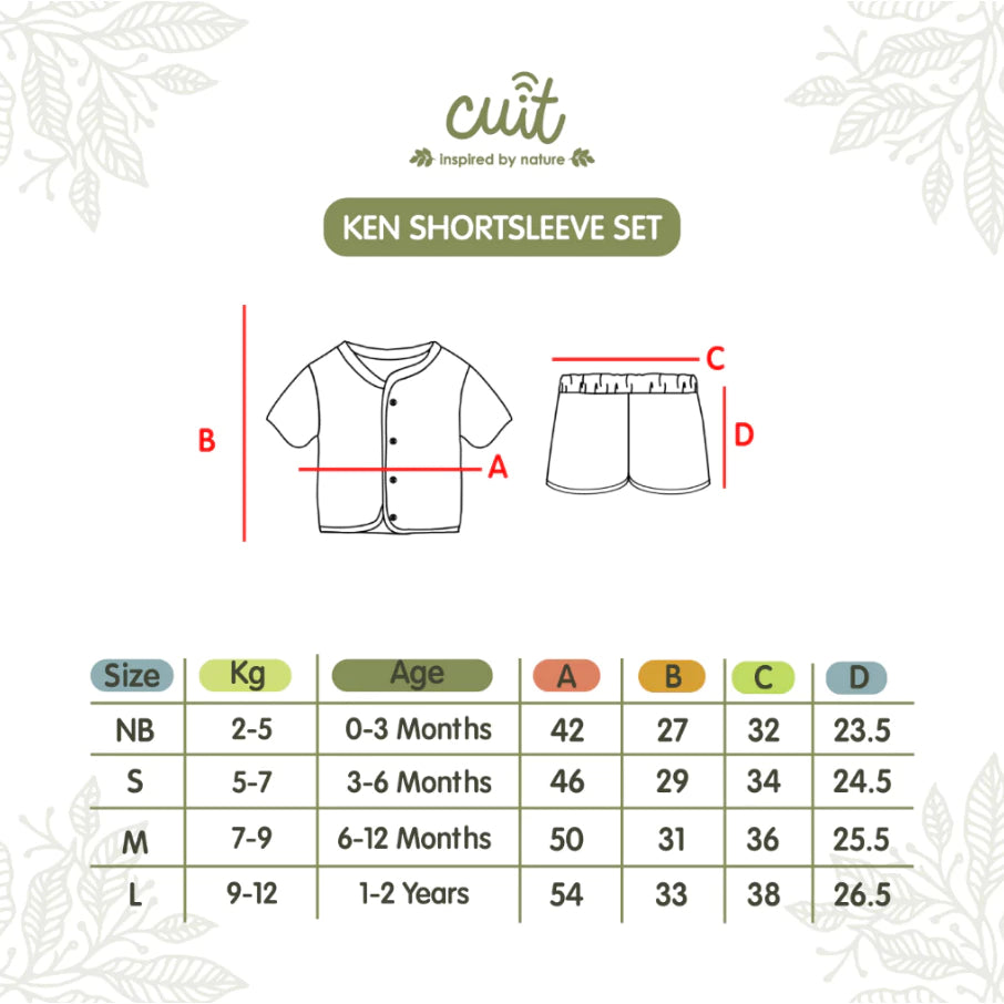 Cuit 0-24 Bulan Ken Set / Setelan Piyama Pendek Full Print Motif