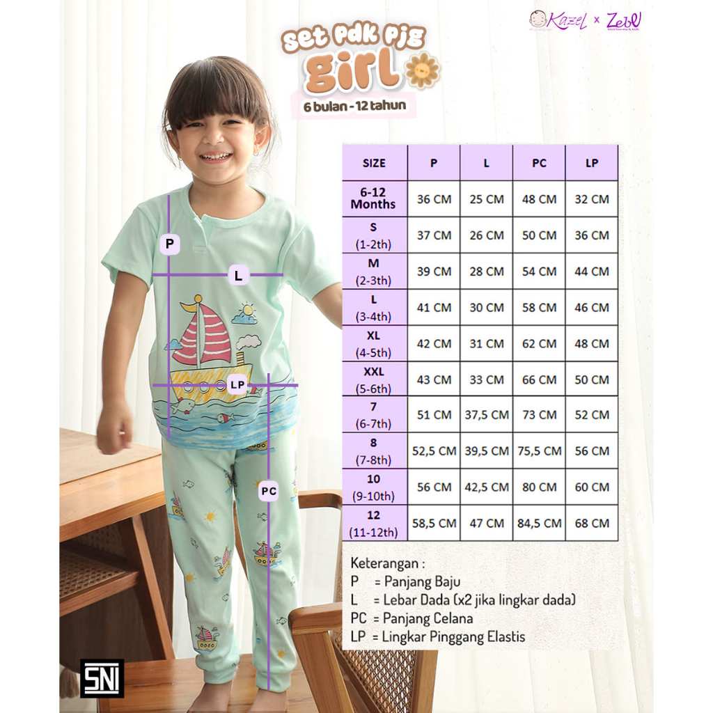 Kazel x Zebe Setelan Lengan Pendek - Celana Panjang Girl Edisi (1 Stel)