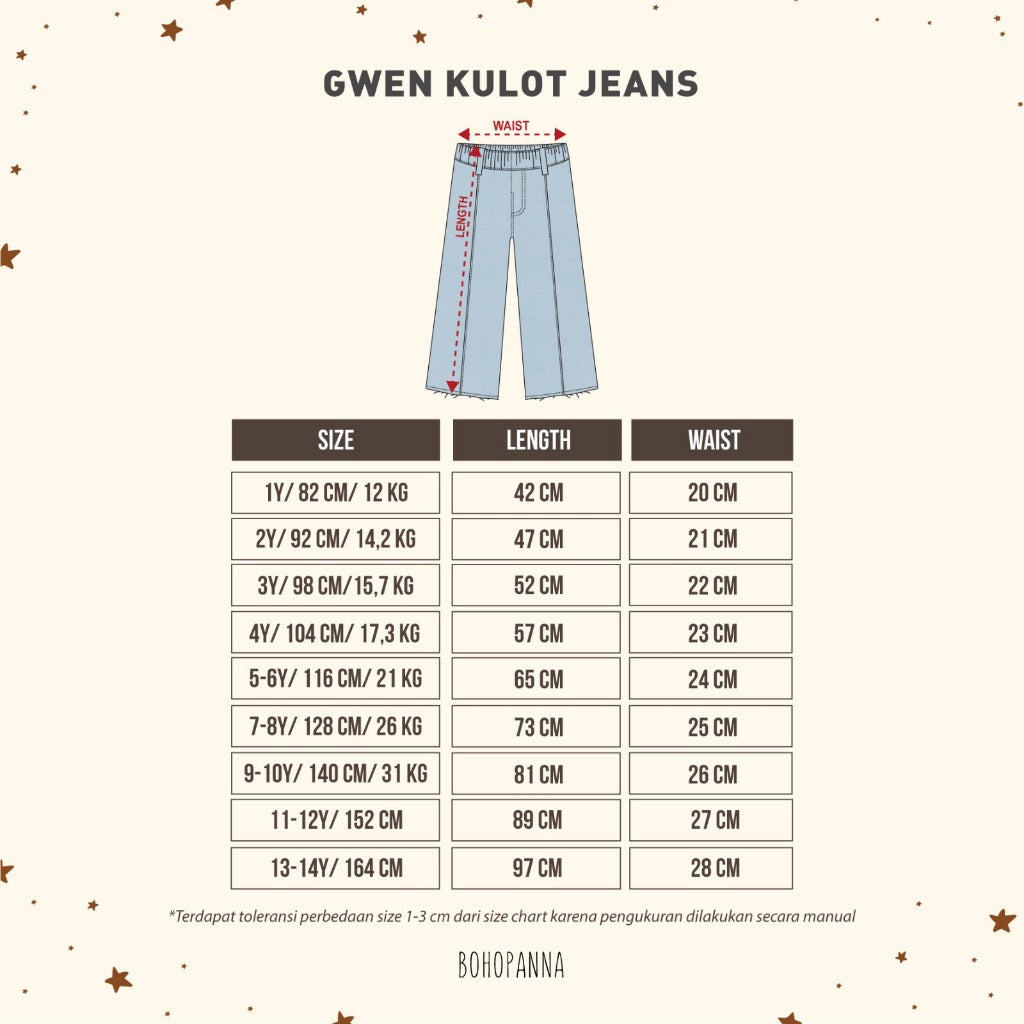 Bohopanna 1-14 Tahun Gwen Kulot Jeans / Celana Panjang Loose Denim Fashion Anak Perempuan