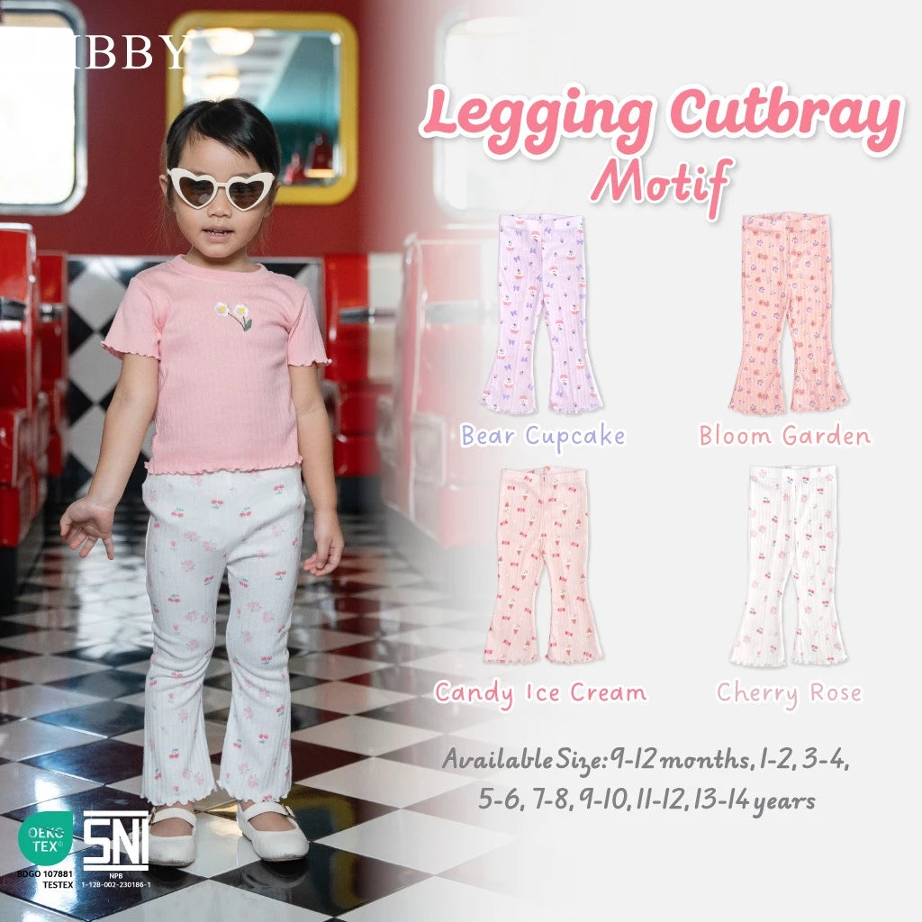 LIBBY Leggings Cutbray Motif Anak Perempuan Katun Adem size 9 bulan - 14 Tahun (1PCS) | OOTD Casual Korean Style