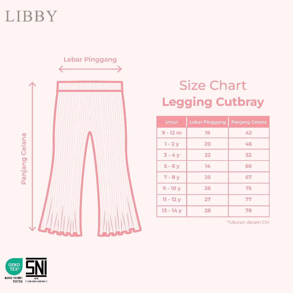 LIBBY Leggings Cutbray Motif Anak Perempuan Katun Adem size 9 bulan - 14 Tahun (1PCS) | OOTD Casual Korean Style