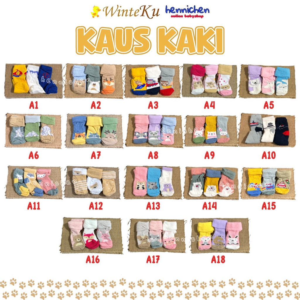 BANYAK MOTIF RANDOM PROMO1.1   MURAH 3 Pcs Kaos Kaki baby WINTEKU newborn size 0-6 Bulan